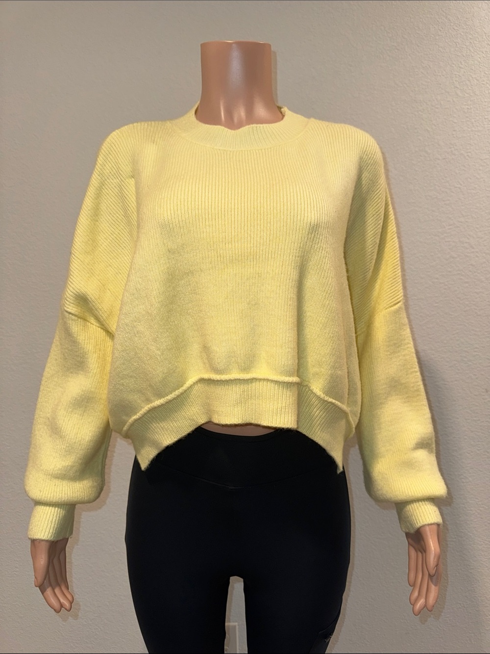 Women's Yellow Cropped Crewneck Sweater
